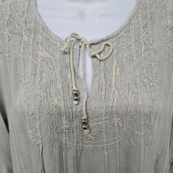 Solitaire Gray Embroidered Peasant Blouse Boho Hippie M - Picture 3 of 13